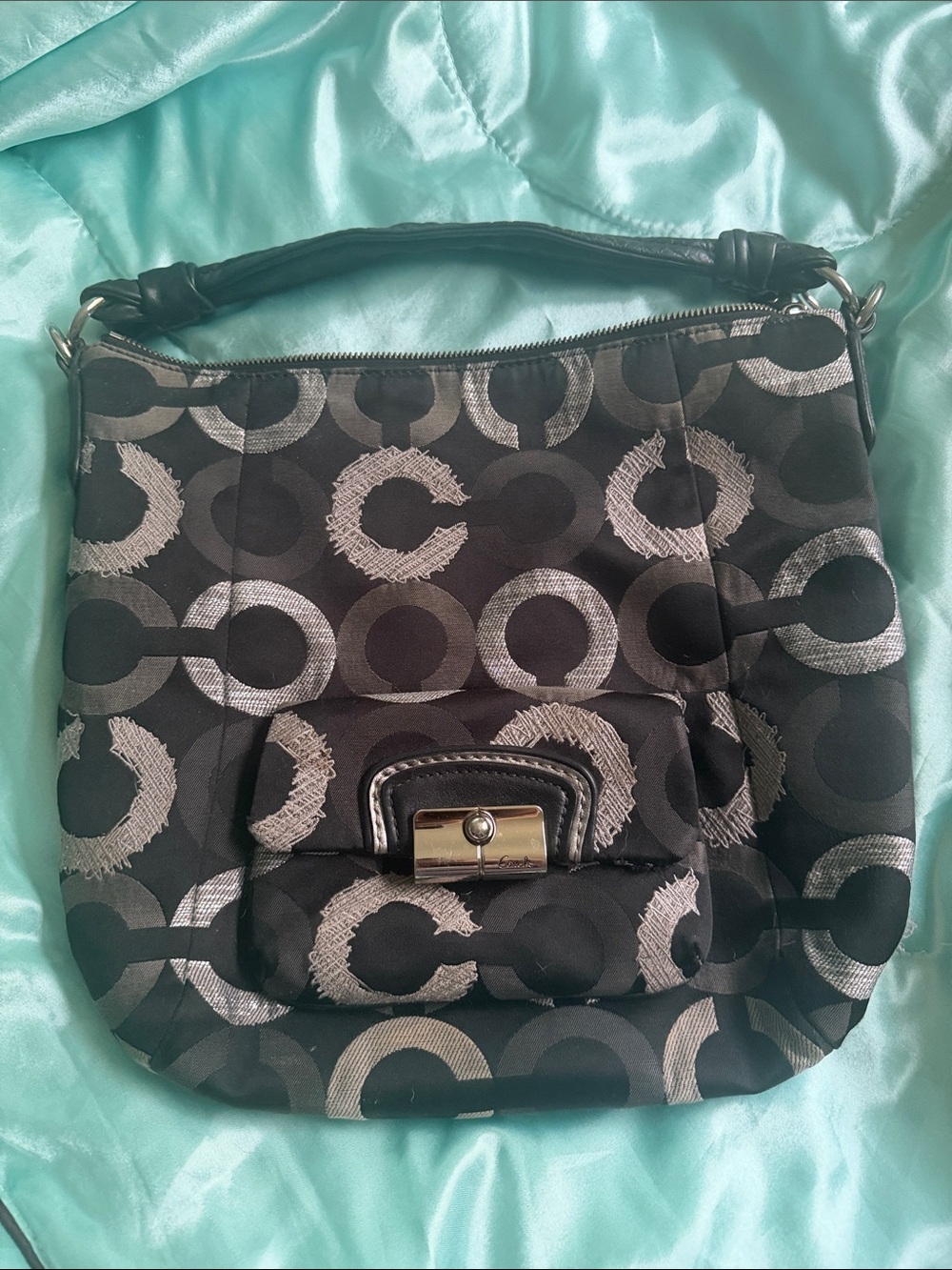 Coach Black and Silver Signature Shoulder Bag